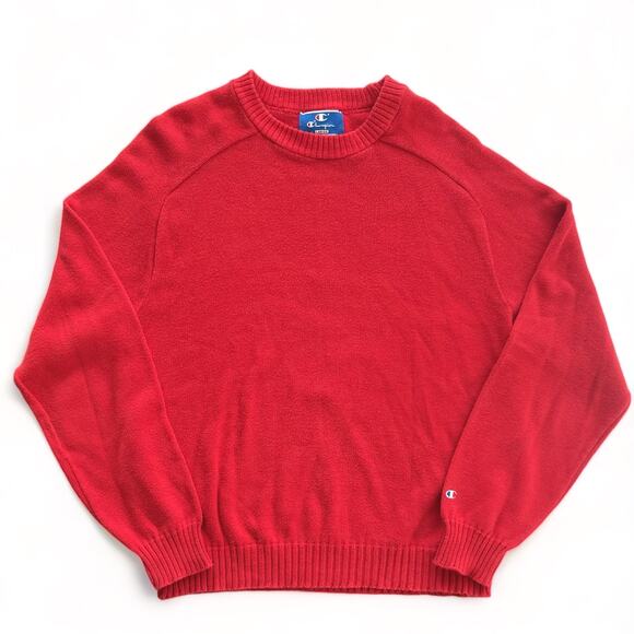 Champion Other - Vintage Knit Champion Crewneck Sweater Red USA Made Solid Unisex L 80s 90s